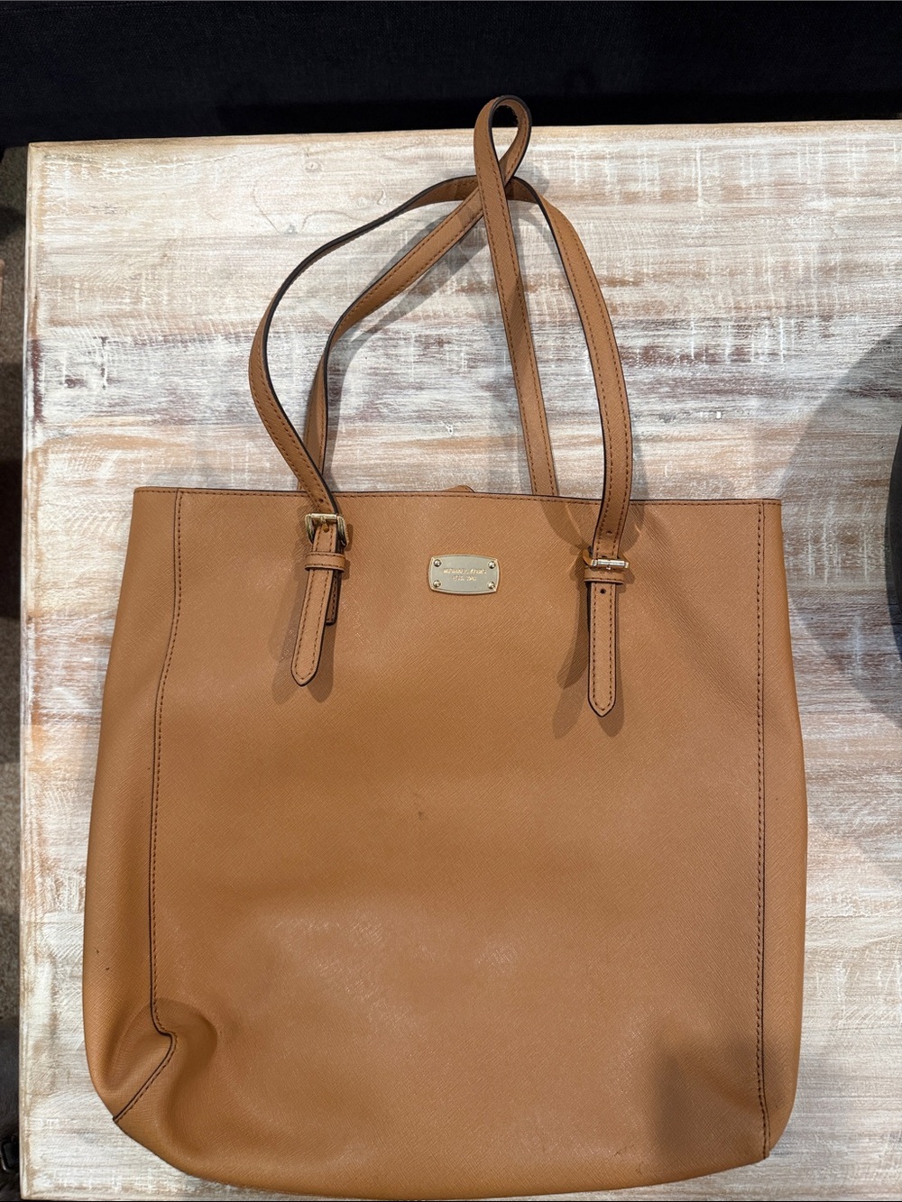 Michael Kors Cognac Leather Tote Bag with Gold Plaque